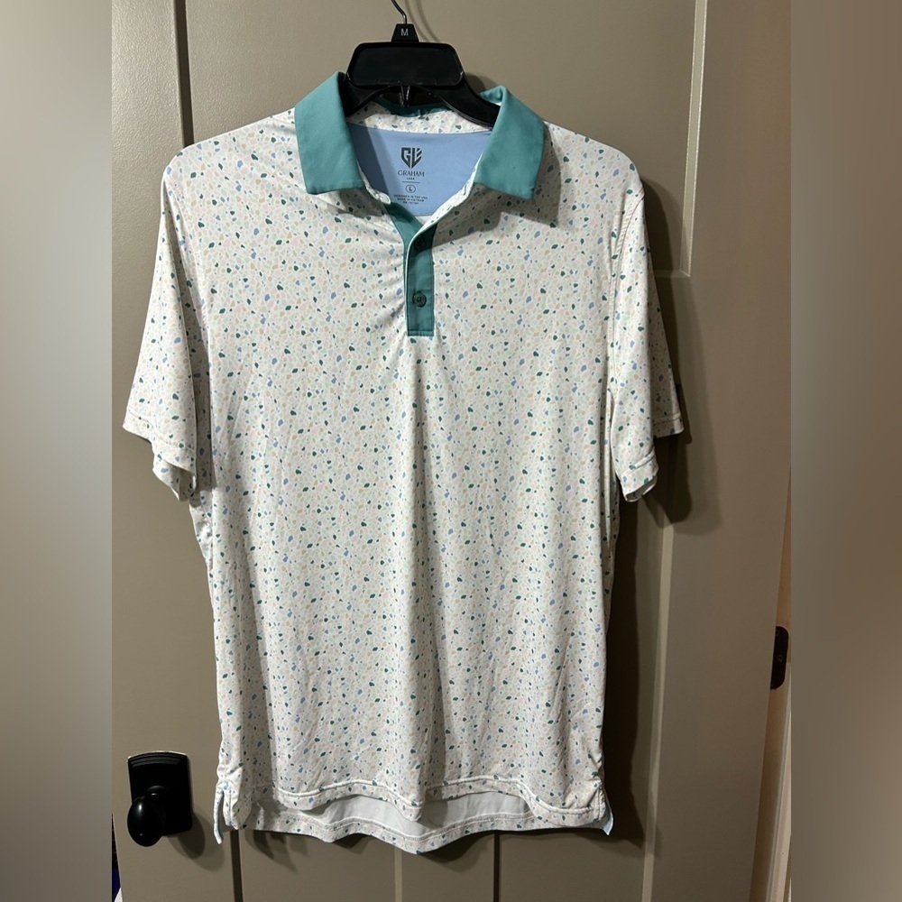 Graham Luxe Duncan Polo Golf Shirt with Teal and White pebble Pattern